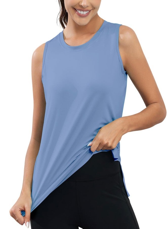 KevaMolly Blue Workout Tank Tops for Women UPF50+ Breathable Athletic Running Shirts Sleeveless Tank Yoga Tops with Slit M - Image 1